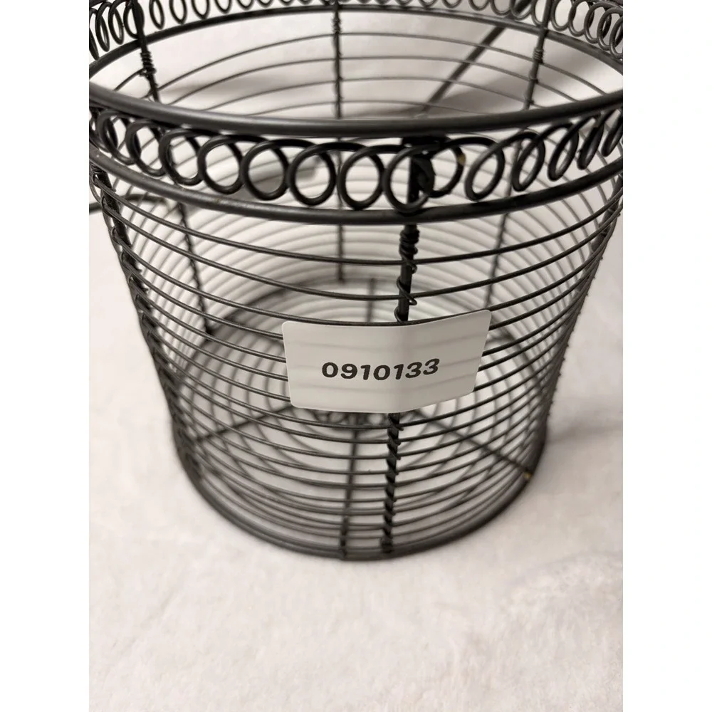 Vintage 90s Farmhouse Wire Basket Pivoting Ceramic Handle Primitive Cottagecore